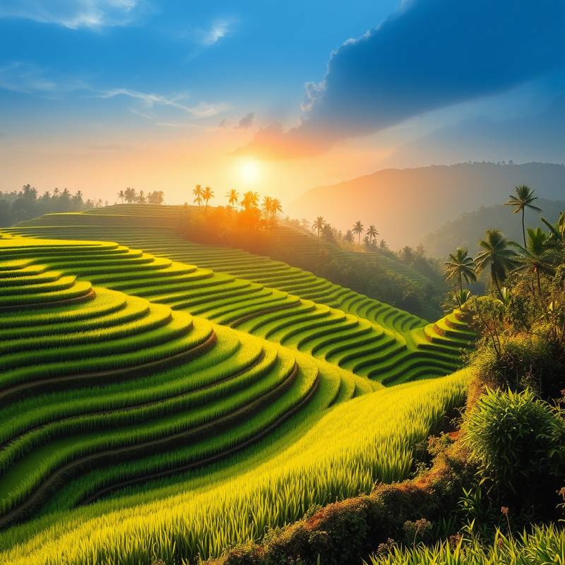 Arrozales en terrazas verdes exuberantes en Ubud, Bali, Indonesia.