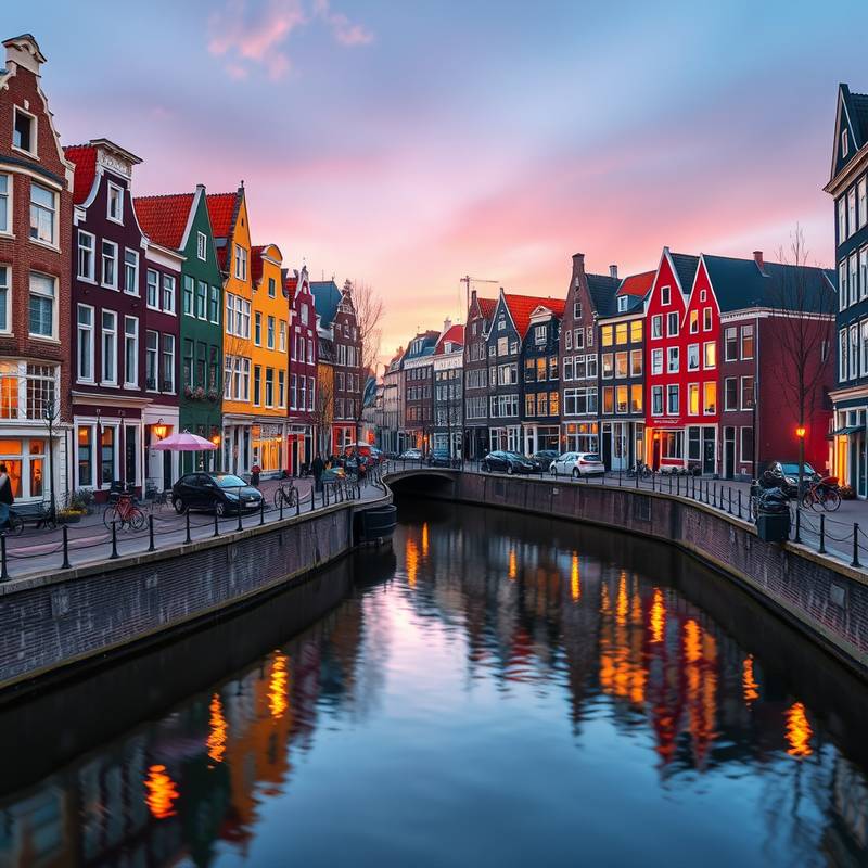 Canales y casas coloridas en Ámsterdam, Países Bajos.