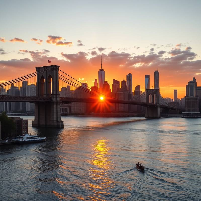 Skyline de Manhattan con el Puente de Brooklyn al amanecer, Nueva York, Estados Unidos.