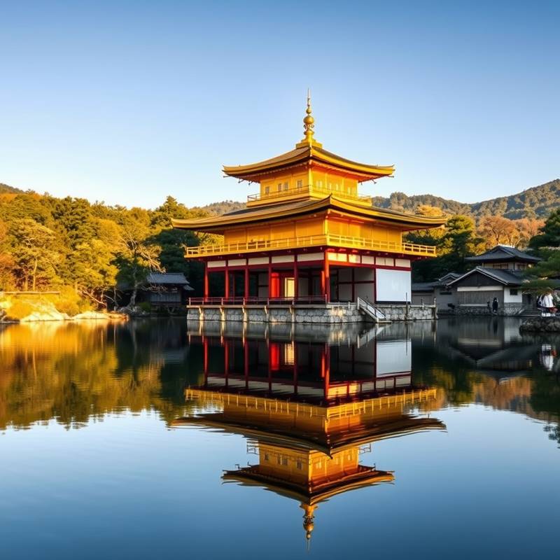 Templo dorado Kinkaku-ji reflejado en el agua en Kyoto, Japón.