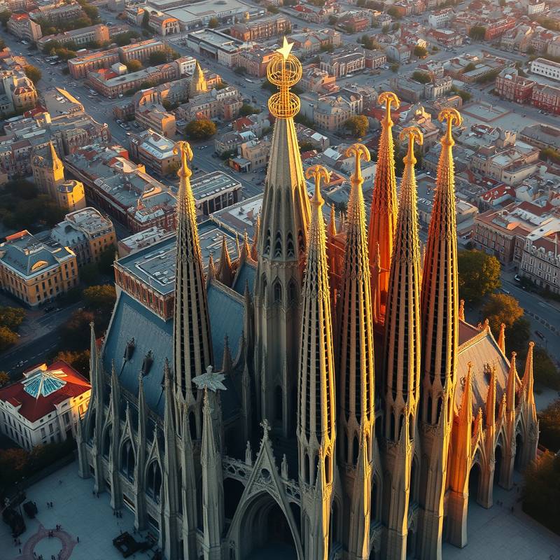 Vista aérea de la Sagrada Familia en Barcelona, España.
