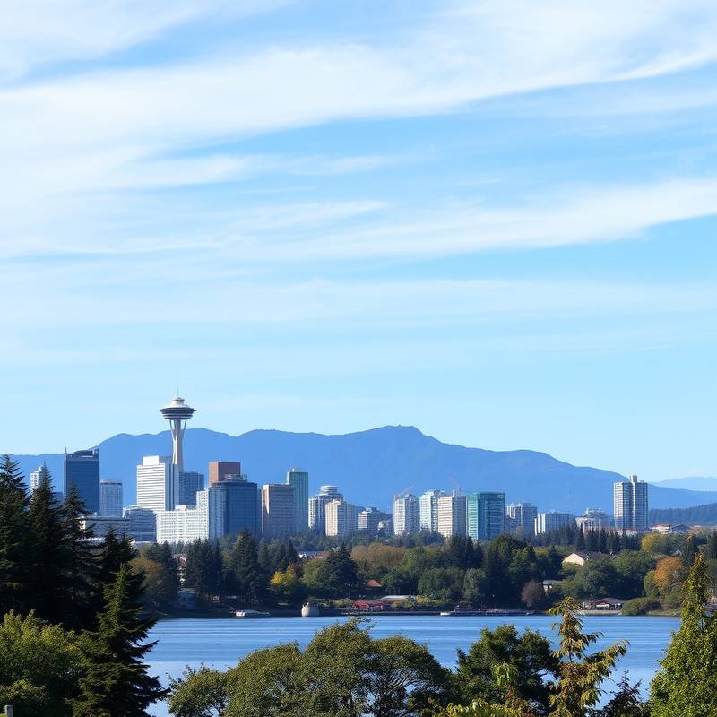 Vista de la ciudad de Vancouver desde el Parque Stanley, Canadá, con montañas de fondo.