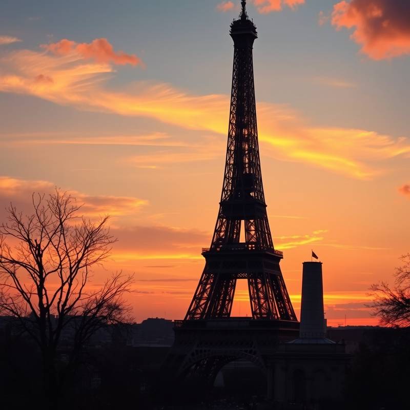 Vista de la Torre Eiffel en París al atardecer.